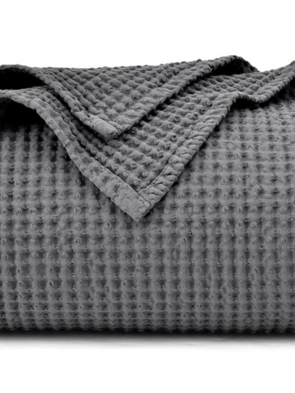 All Cotton Breathable Waffle Knit Blanket in Gray